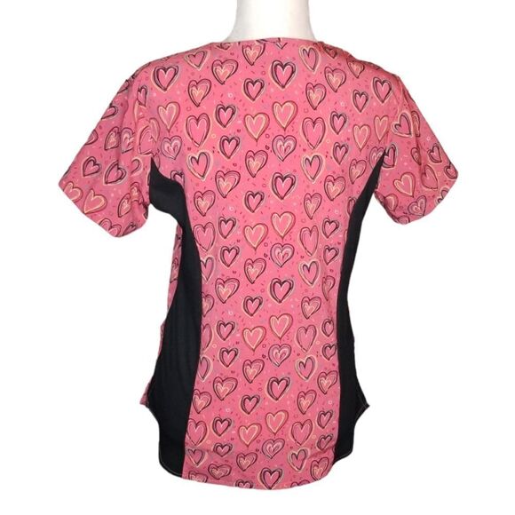 Essentials Medical Uniforms Scrub Top Pink With Hearts Size Medium 10-12 - Picture 4 of 7